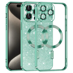 Husa premium iPhone 15 Pro Max Techsuit Luxury Glitter MagSafe, verde deschis