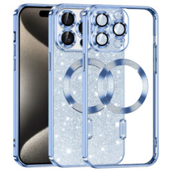 Husa premium iPhone 15 Pro Max Techsuit Luxury Glitter MagSafe, bleu