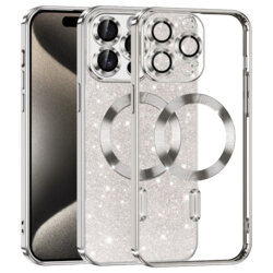Husa premium iPhone 15 Pro Max Techsuit Luxury Glitter MagSafe, argintiu