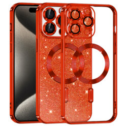 Husa premium iPhone 15 Pro Max Techsuit Luxury Glitter MagSafe, rosu