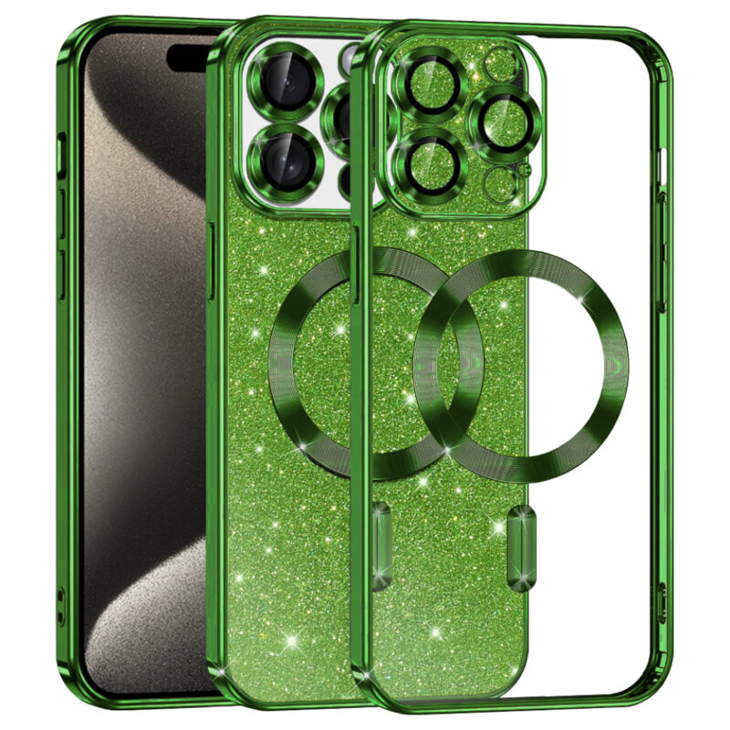 Husa premium iPhone 15 Pro Max Techsuit Luxury Glitter MagSafe, verde