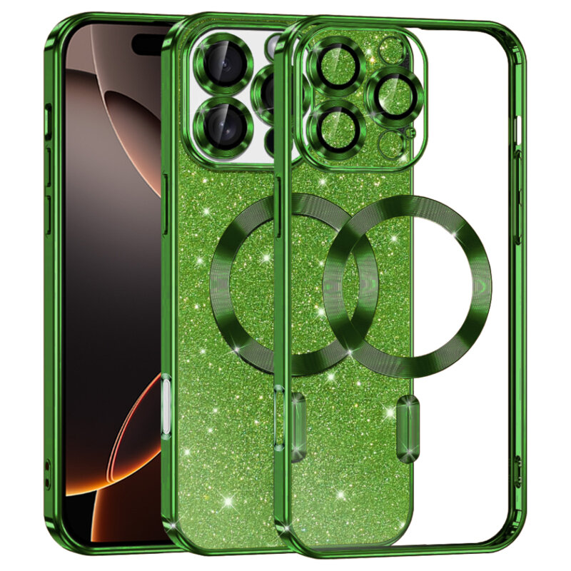 Husa premium iPhone 16 Pro Techsuit Luxury Glitter MagSafe, verde