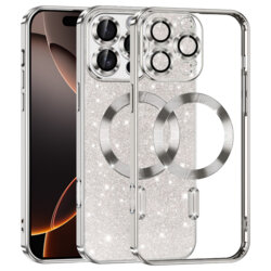 Husa premium iPhone 16 Pro Techsuit Luxury Glitter MagSafe, argintiu