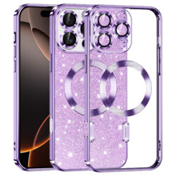 Husa premium iPhone 16 Pro Techsuit Luxury Glitter MagSafe, mov deschis