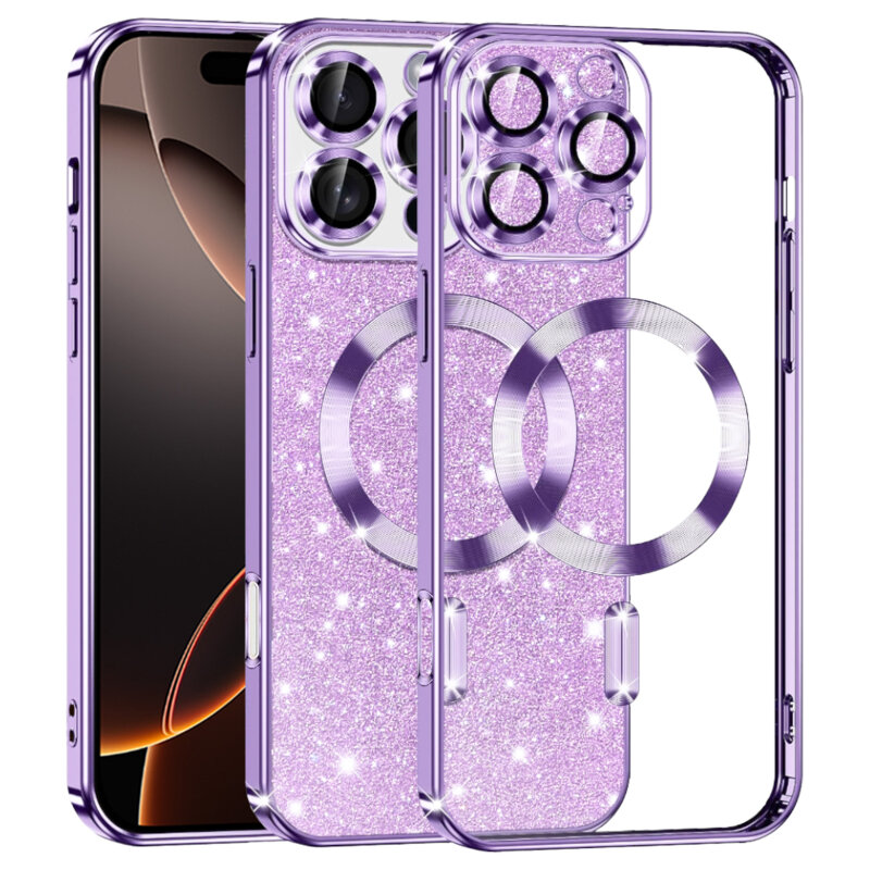 Husa premium iPhone 16 Pro Techsuit Luxury Glitter MagSafe, mov deschis