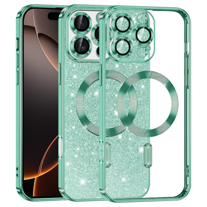 Husa premium iPhone 16 Pro Techsuit Luxury Glitter MagSafe, verde deschis