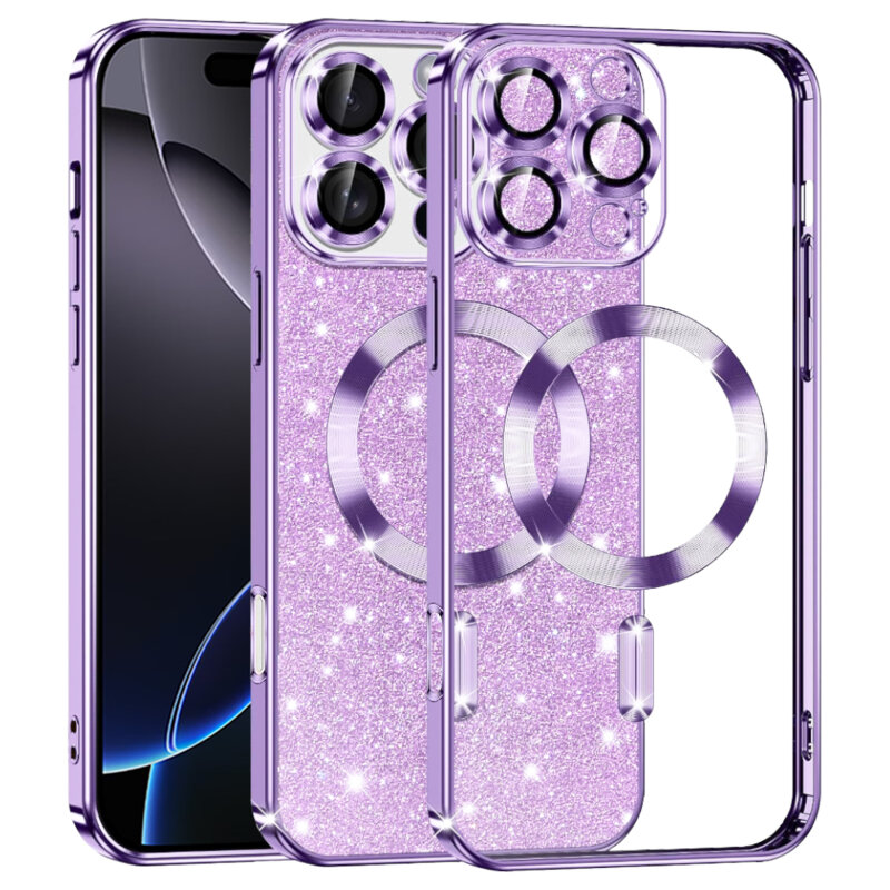 Husa premium iPhone 16 Pro Max Techsuit Luxury Glitter MagSafe, mov deschis