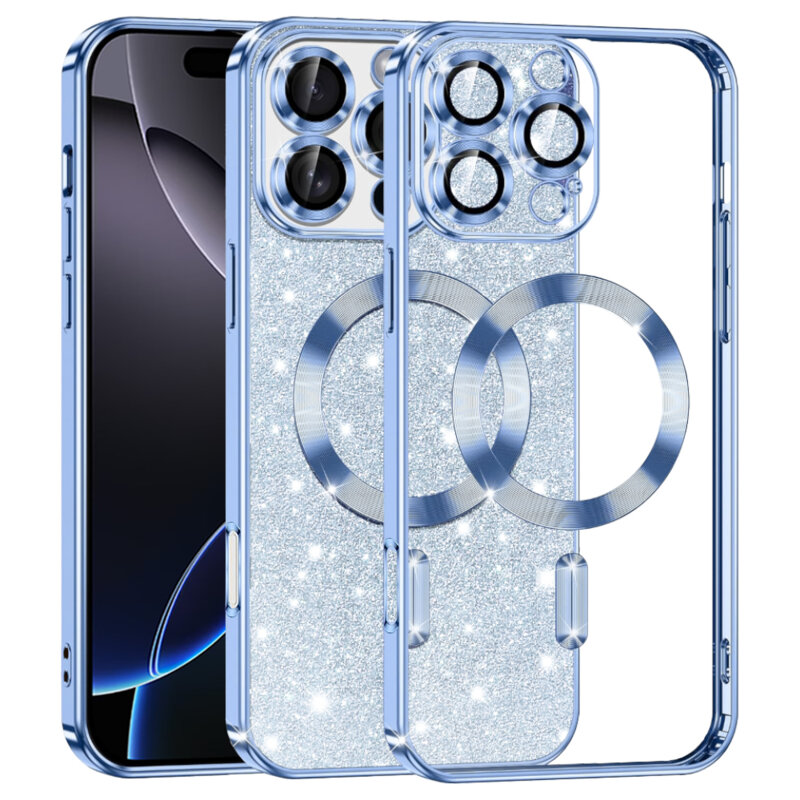 Husa premium iPhone 16 Pro Max Techsuit Luxury Glitter MagSafe, bleu