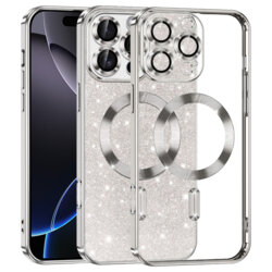 Husa premium iPhone 16 Pro Max Techsuit Luxury Glitter MagSafe, argintiu
