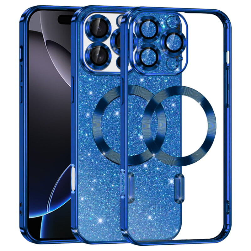 Husa premium iPhone 16 Pro Max Techsuit Luxury Glitter MagSafe, albastru