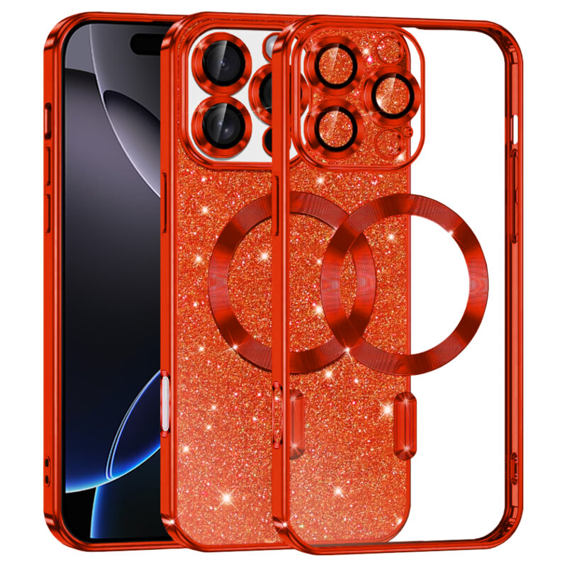 Husa premium iPhone 16 Pro Max Techsuit Luxury Glitter MagSafe, rosu