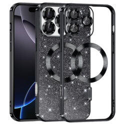 Husa premium iPhone 16 Pro Max Techsuit Luxury Glitter MagSafe, negru