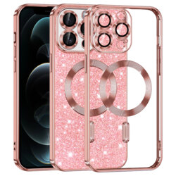 Husa premium iPhone 12 Pro Techsuit Luxury Glitter MagSafe, roz auriu