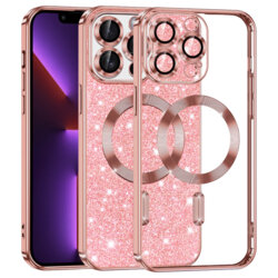 Husa premium iPhone 13 Pro Techsuit Luxury Glitter MagSafe, roz auriu