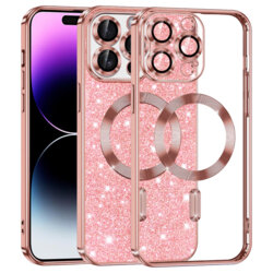Husa premium iPhone 14 Pro Max Techsuit Luxury Glitter MagSafe, roz auriu