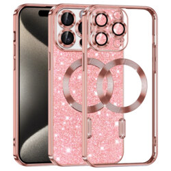 Husa premium iPhone 15 Pro Max Techsuit Luxury Glitter MagSafe, roz auriu