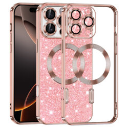 Husa premium iPhone 16 Pro Techsuit Luxury Glitter MagSafe, roz auriu