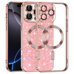 Husa premium iPhone 16 Pro Max Techsuit Luxury Glitter MagSafe, roz auriu