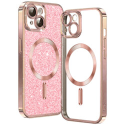Husa premium iPhone 13 Techsuit Luxury Glitter MagSafe, roz auriu