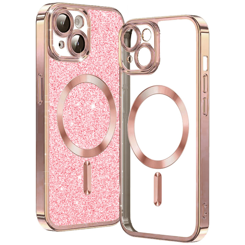 Husa premium iPhone 13 Techsuit Luxury Glitter MagSafe, roz auriu