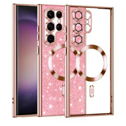 Husa premium Samsung Galaxy S22 Ultra 5G Techsuit Luxury Glitter MagSafe, roz auriu
