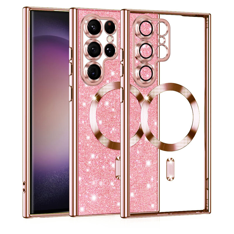 Husa premium Samsung Galaxy S22 Ultra 5G Techsuit Luxury Glitter MagSafe, roz auriu