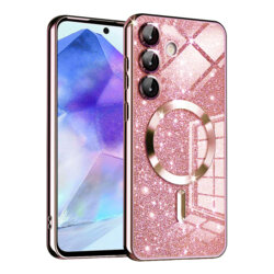 Husa premium Samsung Galaxy A55 5G Techsuit Luxury Glitter MagSafe, roz auriu