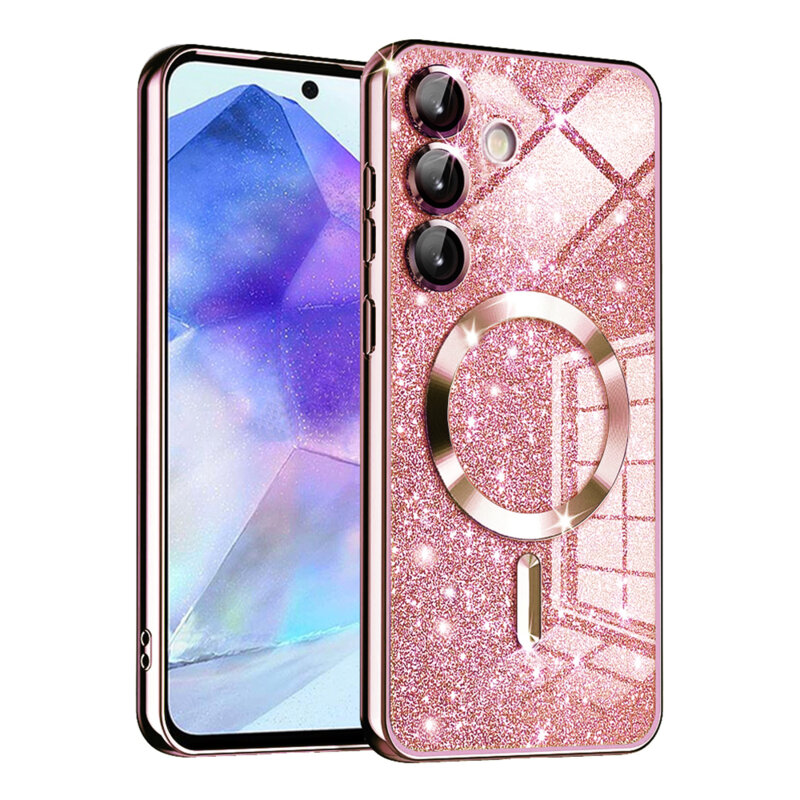 Husa premium Samsung Galaxy A55 5G Techsuit Luxury Glitter MagSafe, roz auriu
