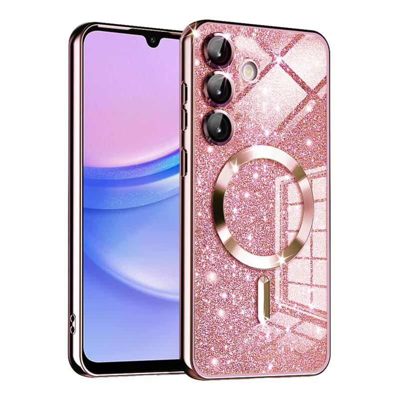 Husa premium Samsung Galaxy A15 5G Techsuit Luxury Glitter MagSafe, roz auriu