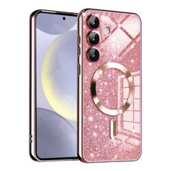 Husa premium Samsung Galaxy S24 Techsuit Luxury Glitter MagSafe, roz auriu