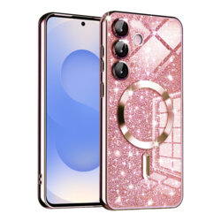 Husa premium Samsung Galaxy S25 Techsuit Luxury Glitter MagSafe, roz auriu