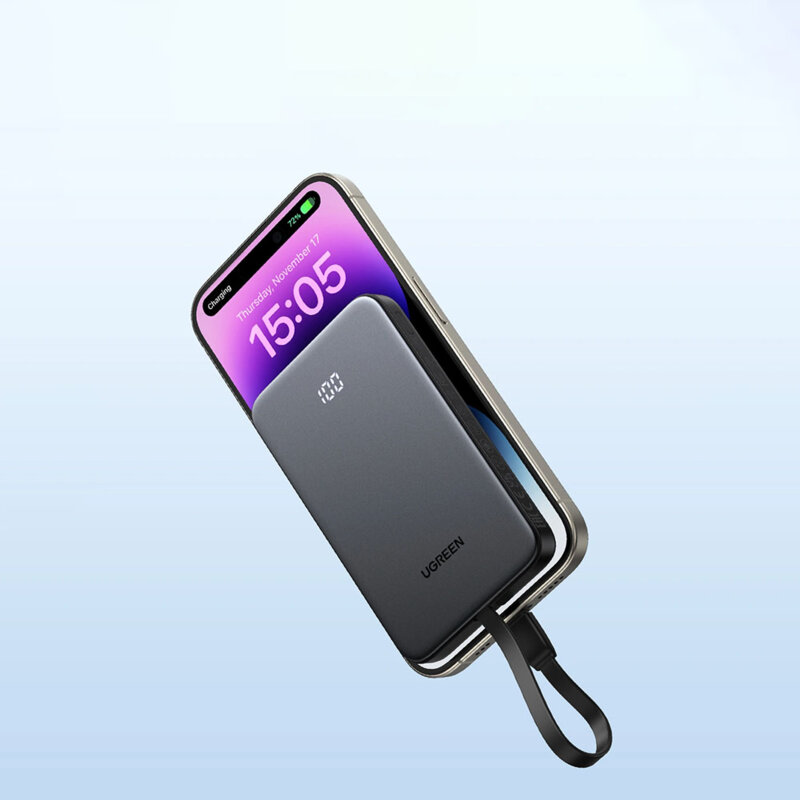 Baterie externa USB, Type-C 10000mAh Ugreen, 20W, gri, PB526