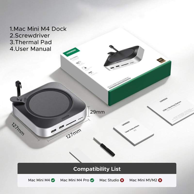 Hub 10in1 Mac mini M4, USB-C, USB-A, SD/TF, M.2 Ugreen, 95094