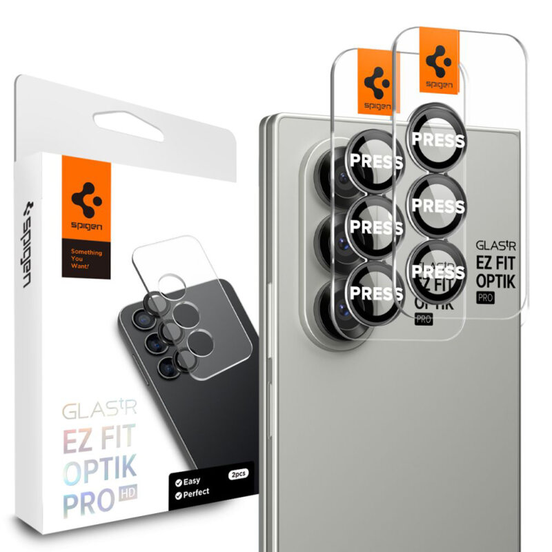 [Pachet 2x] Folie sticla camera Samsung Galaxy Z Fold8 Ultra Spigen Glas.tR Optik EZ Fit Pro, negru