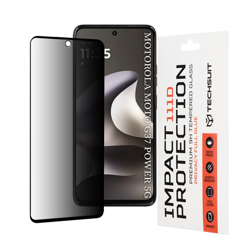Folie sticla Motorola Moto G37 Power Techsuit 111D Privacy Full Glue, negru