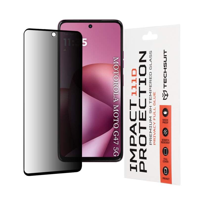 Folie sticla Motorola Moto G47 Techsuit 111D Privacy Full Glue, negru