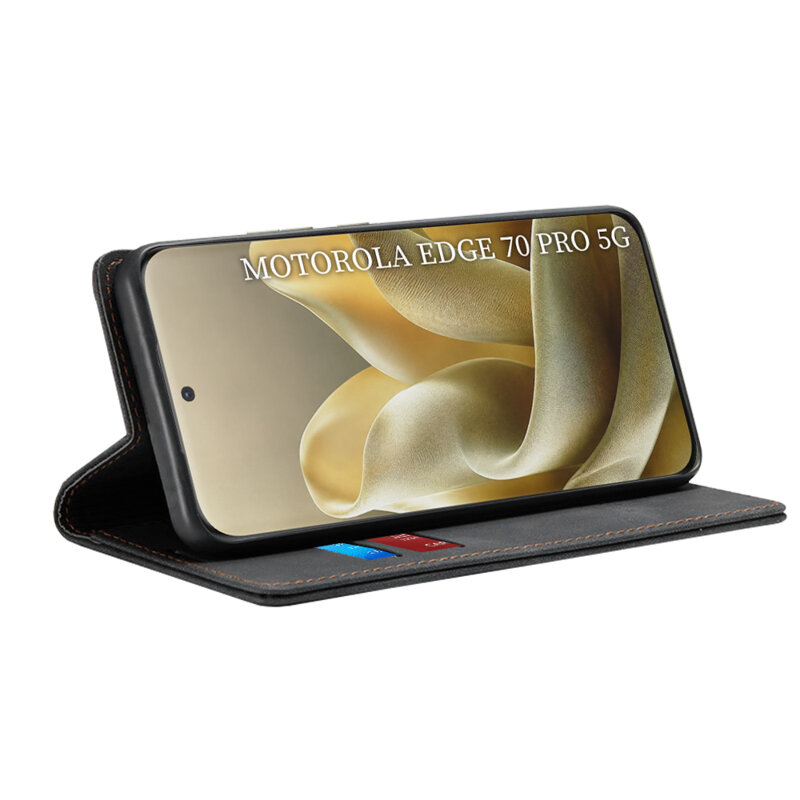 Husa piele Motorola Edge 70 Pro Techsuit Confy Cover, negru