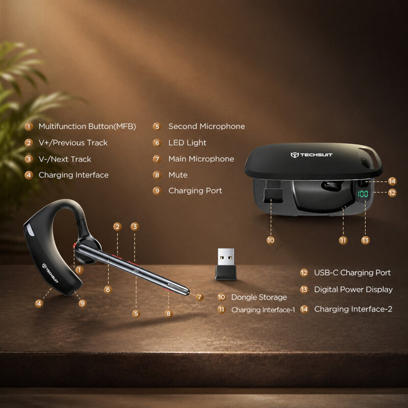 Casca Bluetooth Noise Cancelling Techsuit SoundForce Pro G10, negru
