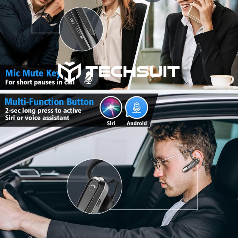 Casca Bluetooth cu microfon premium Techsuit AirTalk CB2, negru