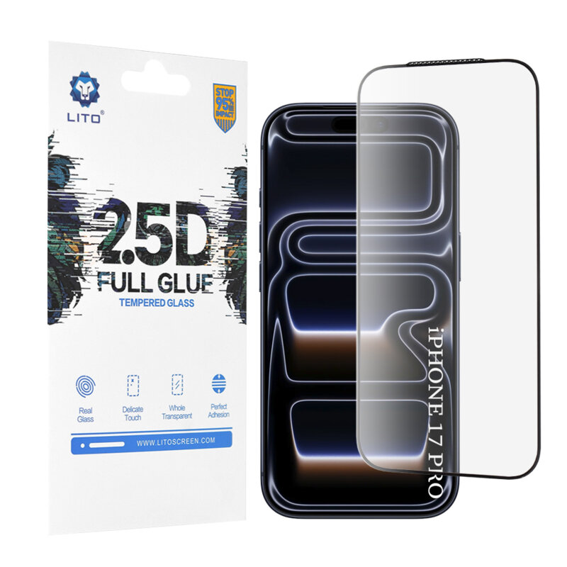 Folie sticla iPhone 18 Pro Lito 2.5D Full Glue, negru
