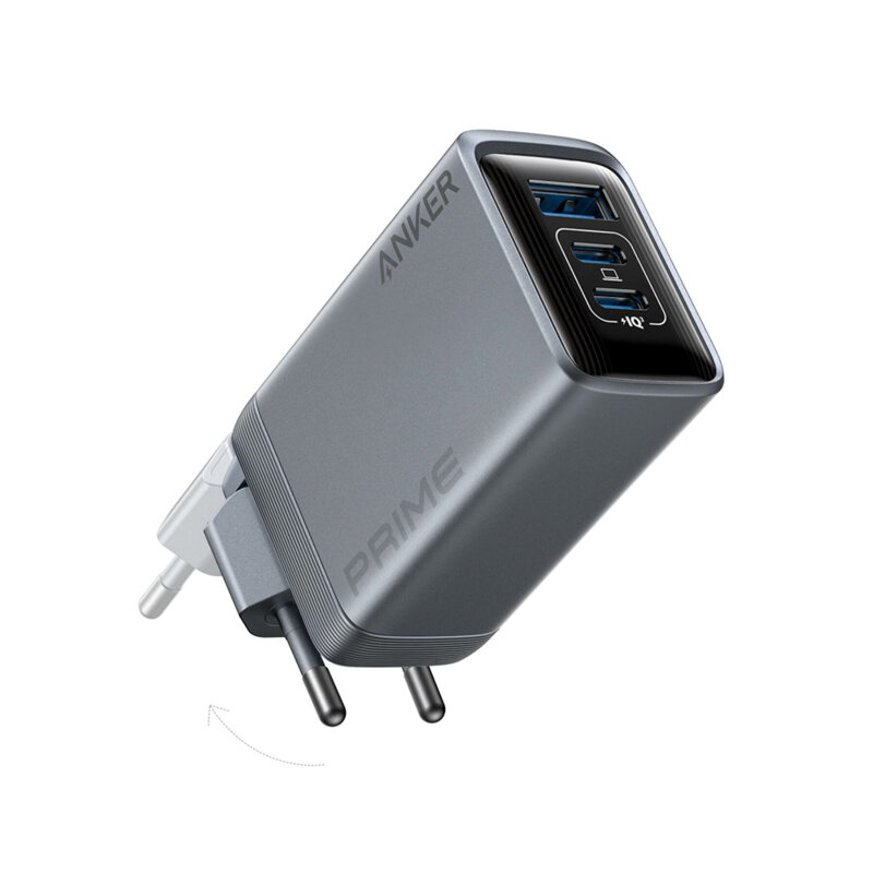 Incarcator de priza GaN Fast Charger, 2x Type-C, USB, 100W, Anker Prime, gri