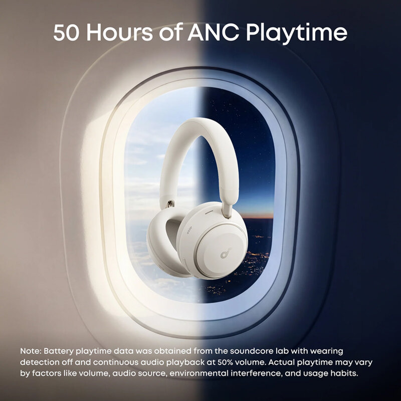 Casti de calatorit Noise Cancelling, Hi-Res Anker Space 2, alb