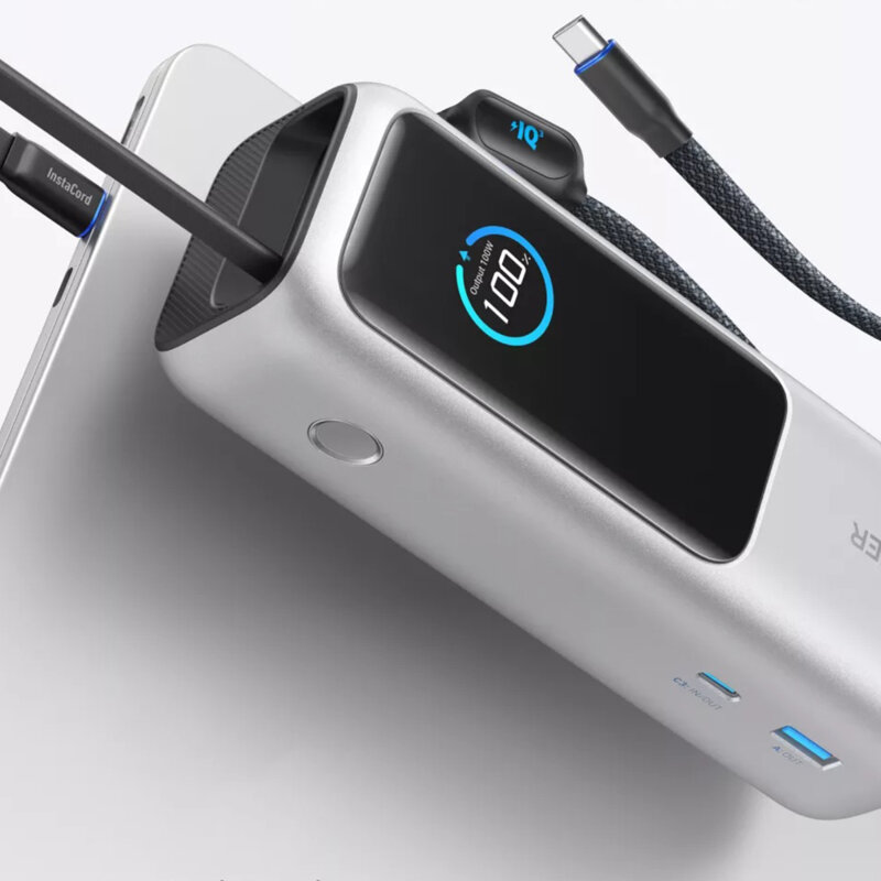 Baterie externa 25000mAh, 165W cu 2x Cablu Type-C Anker, argintiu