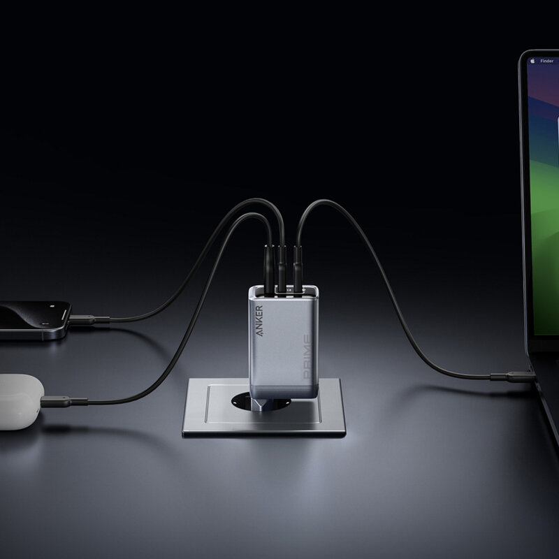 Incarcator de priza GaN Fast Charger, 2x Type-C, USB, 100W, Anker Prime, gri