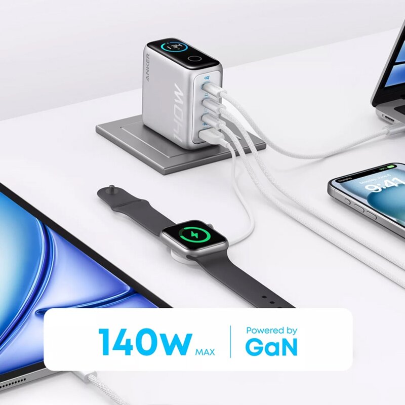 Incarcator 3x USB-C, USB 140W cu cablu tip c Anker, gri