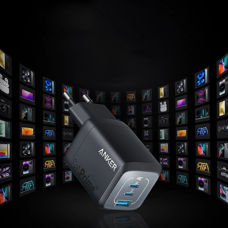 Incarcator de priza GaN 67W, 2x Type-C, USB Anker Prime, gri