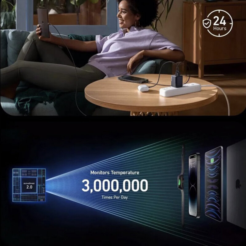 Incarcator de priza GaN 67W, 2x Type-C, USB Anker Prime, gri