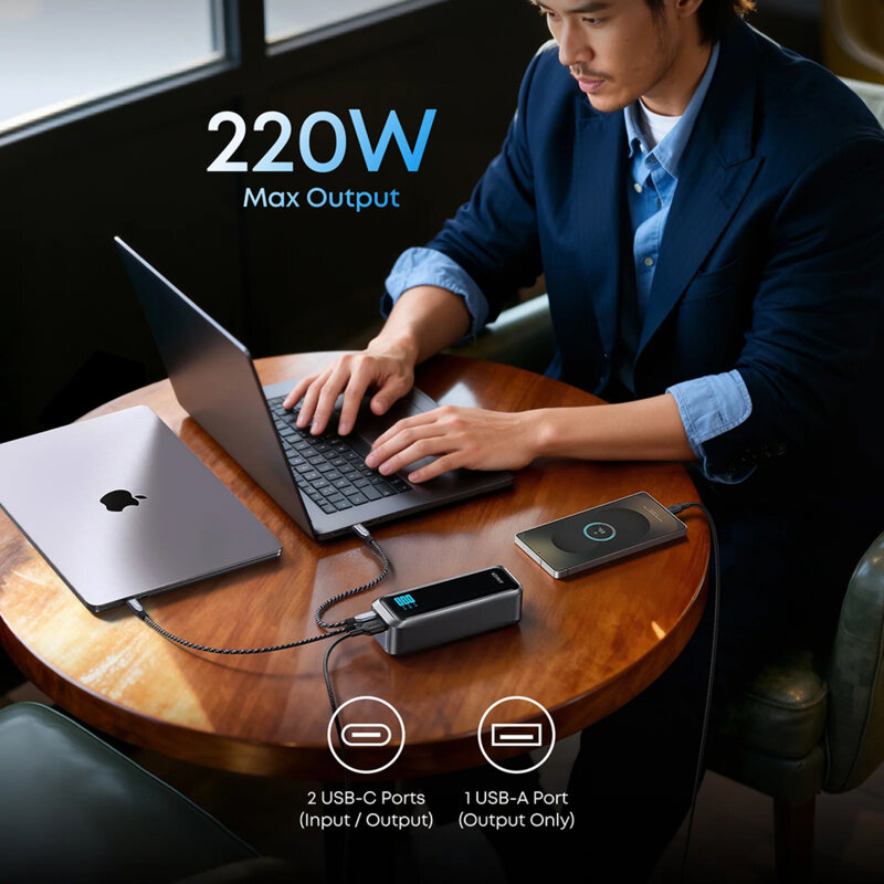Power bank 2x USB-C, USB Anker Prime, 20100mAh, 220W, negru