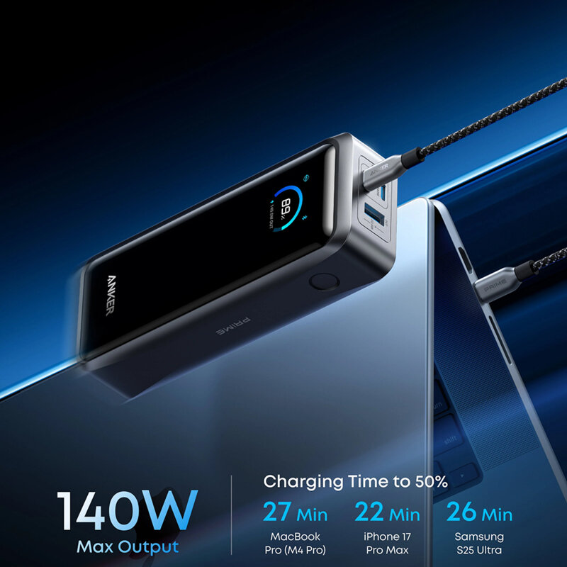 Power bank 2x USB-C, USB Anker Prime, 26250mAh, 300W, negru