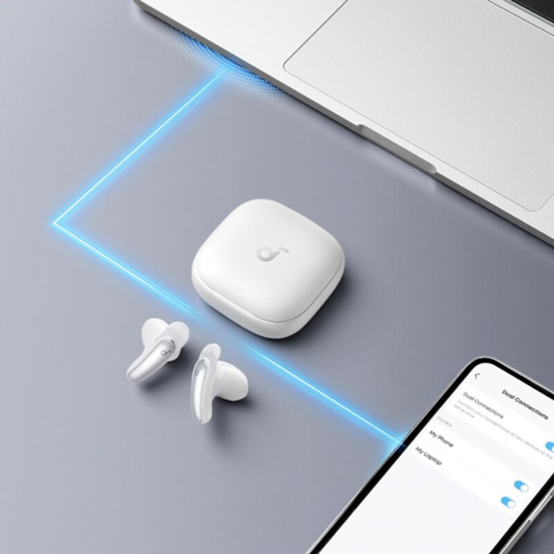 Casti Bluetooth 6.1, ANC, LDAC, AI mic Anker Liberty Buds, alb